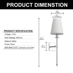 1-Light Chrome Wall Sconce with White Fabric Shade by YANSUN -YANSUN Shop chrome yansun wall sconces h wl043sn2 c3 1000