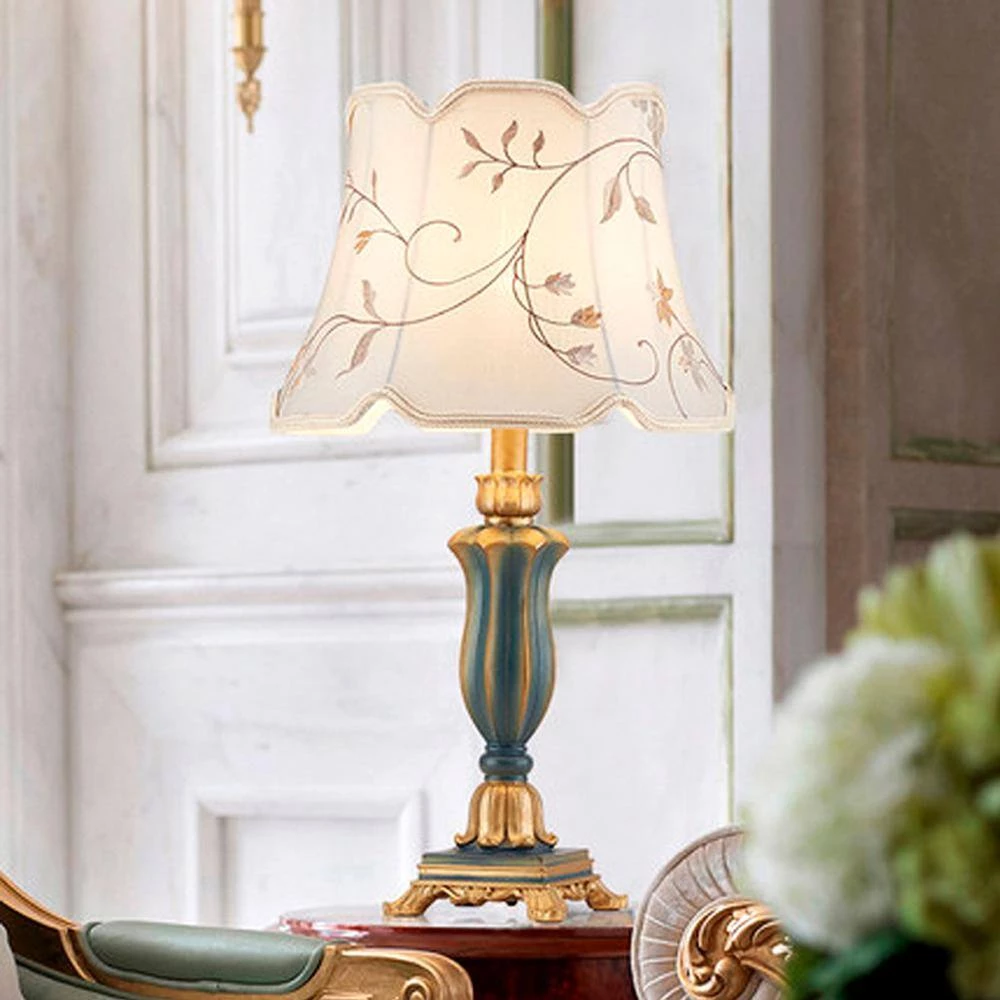 13.39 in. Dark Green Indoor Table Lamp with White Fabric Shade by YANSUN 4 13.39 in. Dark Green Indoor Table Lamp with White Fabric Shade by YANSUN - Image 3