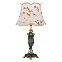 13.39 in. Dark Green Indoor Table Lamp with White Fabric Shade by YANSUN