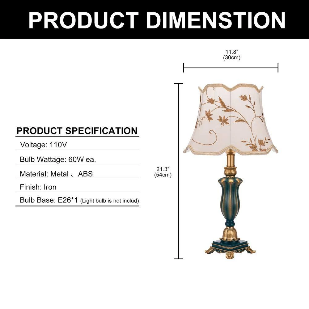 13.39 in. Dark Green Indoor Table Lamp with White Fabric Shade by YANSUN 10 13.39 in. Dark Green Indoor Table Lamp with White Fabric Shade by YANSUN - Image 9