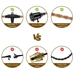 3-Light Golden Vintage Edison Plug-In Mini Pendant with Hemp Rope and Black Socket by YANSUN 13 3-Light Golden Vintage Edison Plug-In Mini Pendant with Hemp Rope and Black Socket by YANSUN -YANSUN Shop gloden yansun chandeliers h ms02e26ac n1 1f 1000