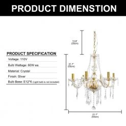 6-Light Gold Candlestick Crystal Chandelier Pendant Light with K9 Crystal Shade by YANSUN -YANSUN Shop gold yansun chandeliers h dz023g 4f 1000