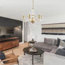 6-Light Gold Luxurious Candle Crystal Chandelier Pendant Light with K9 Modern Crystal by YANSUN -YANSUN Shop gold yansun chandeliers h dz023gn1 1d 1000