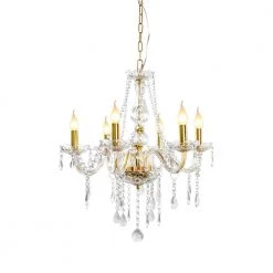 6-Light Gold Luxurious Candle Crystal Chandelier Pendant Light with K9 Modern Crystal by YANSUN