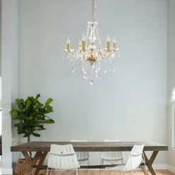 6-Light Gold Luxurious Candle Crystal Chandelier Pendant Light with K9 Modern Crystal by YANSUN -YANSUN Shop gold yansun chandeliers h dz023gn1 66 1000