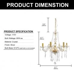6-Light Gold Luxurious Candle Crystal Chandelier Pendant Light with K9 Modern Crystal by YANSUN -YANSUN Shop gold yansun chandeliers h dz023gn1 fa 1000