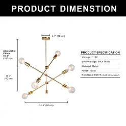 6-Light Gold Sputnik Chandelier, Modern Pendant Lighting Ceiling Light Fixture by YANSUN -YANSUN Shop gold yansun chandeliers h dz084 c3 1000