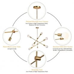 6-Light Gold Sputnik Chandelier, Modern Pendant Lighting Ceiling Light Fixture by YANSUN -YANSUN Shop gold yansun chandeliers h dz084n1 4f 1000