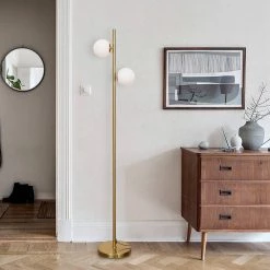 65 in. 2-Light Gold LED Floor Lamp with Frosted Globe Shades by YANSUN -YANSUN Shop gold yansun floor lamps h fl002 44 1000