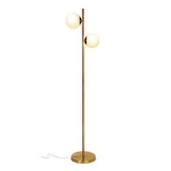 65 in. 2-Light Gold LED Floor Lamp with Frosted Globe Shades by YANSUN