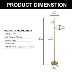 65 in. 2-Light Gold LED Floor Lamp with Frosted Globe Shades by YANSUN -YANSUN Shop gold yansun floor lamps h fl002 c3 1000