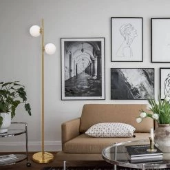 65 in. 2-Light Gold LED Floor Lamp with Frosted Globe Shades by YANSUN -YANSUN Shop gold yansun floor lamps h fl002 fa 1000