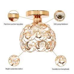 7 in. 1-Light Gold Semi Flush Mount Ceiling Light Fixture with Antique Metal Crystal Shade by YANSUN -YANSUN Shop gold yansun flush mount lights h cl003g 1f 1000