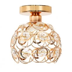 7 in. 1-Light Gold Semi Flush Mount Ceiling Light Fixture with Antique Metal Crystal Shade by YANSUN