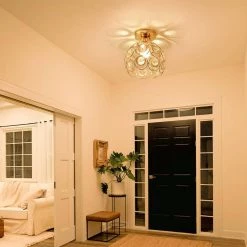 7 in. 1-Light Gold Semi Flush Mount Ceiling Light Fixture with Antique Metal Crystal Shade by YANSUN -YANSUN Shop gold yansun flush mount lights h cl003g fa 1000