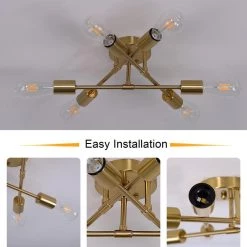 16.54 in. 6-Light Gold Unique Modern Sputnik Semi-Flush Mount with Aged Brass Socket Cups by YANSUN -YANSUN Shop gold yansun flush mount lights h cl018gn1 1f 1000