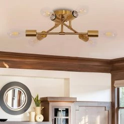 16.54 in. 6-Light Gold Unique Modern Sputnik Semi-Flush Mount with Aged Brass Socket Cups by YANSUN -YANSUN Shop gold yansun flush mount lights h cl018gn1 44 1000