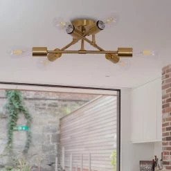 16.54 in. 6-Light Gold Unique Modern Sputnik Semi-Flush Mount with Aged Brass Socket Cups by YANSUN -YANSUN Shop gold yansun flush mount lights h cl018gn1 4f 1000