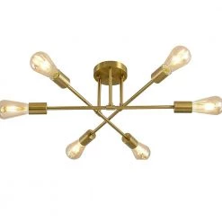 16.54 in. 6-Light Gold Unique Modern Sputnik Semi-Flush Mount with Aged Brass Socket Cups by YANSUN