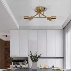 16.54 in. 6-Light Gold Unique Modern Sputnik Semi-Flush Mount with Aged Brass Socket Cups by YANSUN -YANSUN Shop gold yansun flush mount lights h cl018gn1 76 1000