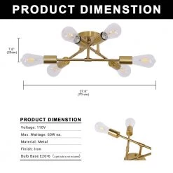16.54 in. 6-Light Gold Unique Modern Sputnik Semi-Flush Mount with Aged Brass Socket Cups by YANSUN -YANSUN Shop gold yansun flush mount lights h cl018gn1 c3 1000