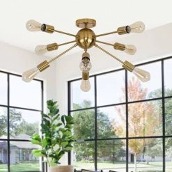 26 in. 8-Light Gold Sputnik Chandelier Aluminum LED Flush Mount by YANSUN 14 26 in. 8-Light Gold Sputnik Chandelier Aluminum LED Flush Mount by YANSUN -YANSUN Shop gold yansun flush mount lights h cl020gn1 1f 1000