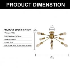 26 in. 8-Light Gold Sputnik Chandelier Aluminum LED Flush Mount by YANSUN 13 26 in. 8-Light Gold Sputnik Chandelier Aluminum LED Flush Mount by YANSUN -YANSUN Shop gold yansun flush mount lights h cl020gn1 4f 1000