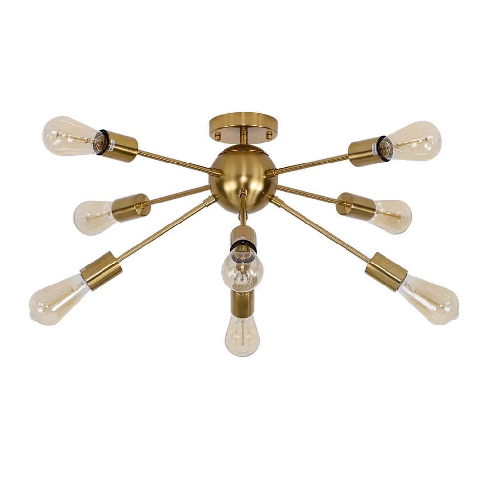 26 in. 8-Light Gold Sputnik Chandelier Aluminum LED Flush Mount by YANSUN 3 26 in. 8-Light Gold Sputnik Chandelier Aluminum LED Flush Mount by YANSUN