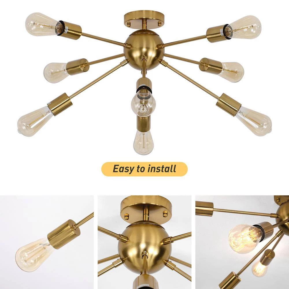 26 in. 8-Light Gold Sputnik Chandelier Aluminum LED Flush Mount by YANSUN 5 26 in. 8-Light Gold Sputnik Chandelier Aluminum LED Flush Mount by YANSUN - Image 3