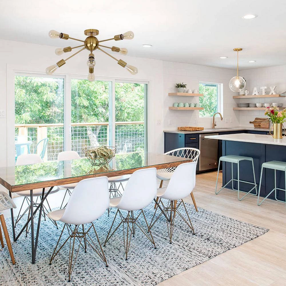 26 in. 8-Light Gold Sputnik Chandelier Aluminum LED Flush Mount by YANSUN 9 26 in. 8-Light Gold Sputnik Chandelier Aluminum LED Flush Mount by YANSUN - Image 7