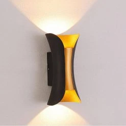 2-Light 11.8 in. Black and Gold Modern Integrated LED Indoor/Outdoor Porch Light Wall Lantern Sconce by YANSUN -YANSUN Shop gold yansun outdoor sconces h wl033 4f 1000