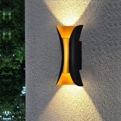 11.8 in. 2-Light Black and Gold Integrated LED Outdoor Wall Lantern Sconces Waterproof Luminous Led Wall Light, 1-Pack by YANSUN -YANSUN Shop gold yansun outdoor sconces h wl033n1 40 1000