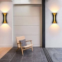 11.8 in. 2-Light Black and Gold Integrated LED Outdoor Wall Lantern Sconces Waterproof Luminous Led Wall Light, 1-Pack by YANSUN -YANSUN Shop gold yansun outdoor sconces h wl033n1 44 1000