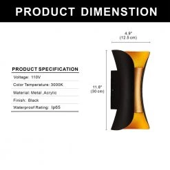 11.8 in. 2-Light Black and Gold Integrated LED Outdoor Wall Lantern Sconces Waterproof Luminous Led Wall Light, 1-Pack by YANSUN -YANSUN Shop gold yansun outdoor sconces h wl033n1 c3 1000