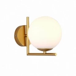 7.87 in. 1-Light Gold Metal Wall Sconce with White Shade, Postmodern style Wall Lamp by YANSUN