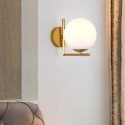 7.87 in. 1-Light Gold Metal Wall Sconce with White Shade, Postmodern style Wall Lamp by YANSUN -YANSUN Shop gold yansun vanity lighting h wl003 76 1000