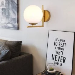 7.87 in. 1-Light Gold Metal Wall Sconce with White Shade, Postmodern style Wall Lamp by YANSUN -YANSUN Shop gold yansun vanity lighting h wl003 fa 1000