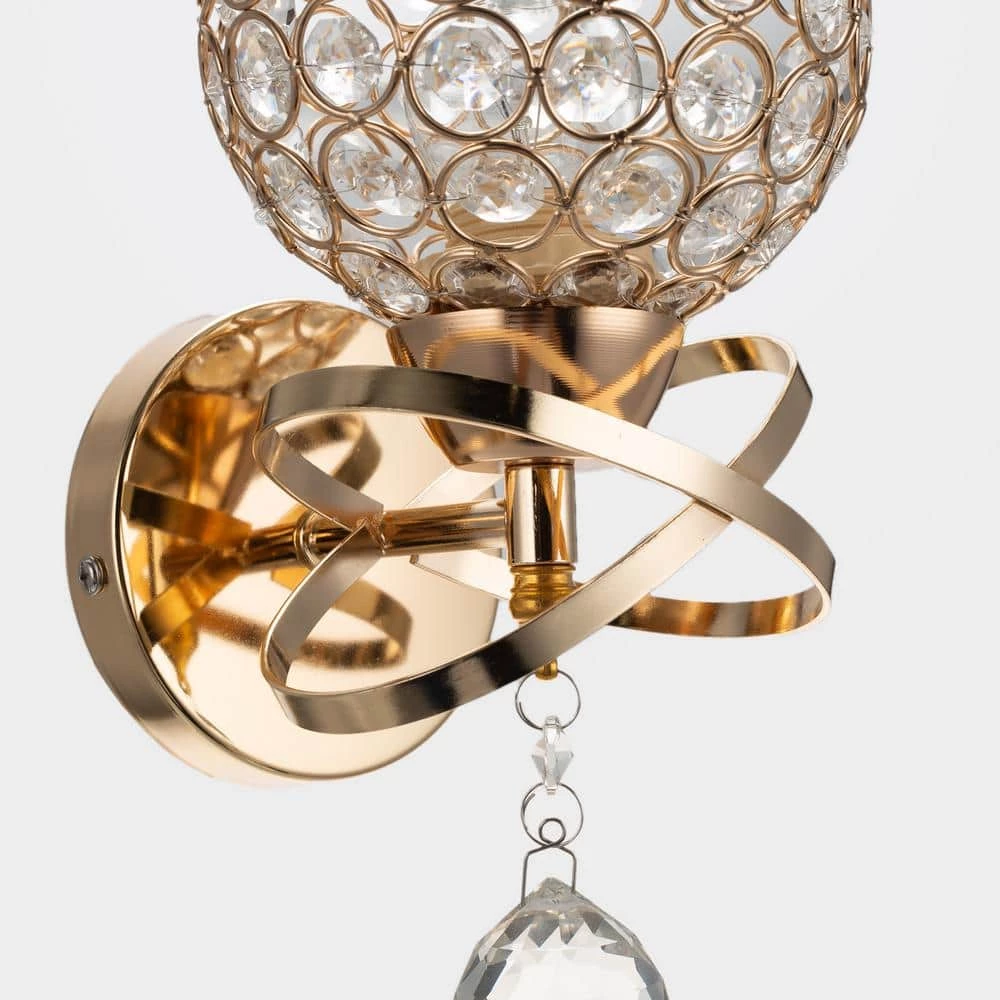 5.12 in. 1-Light Gold Indoor Wall Sconce with Antique Metal Crystal Shade by YANSUN 5 5.12 in. 1-Light Gold Indoor Wall Sconce with Antique Metal Crystal Shade by YANSUN - Image 3