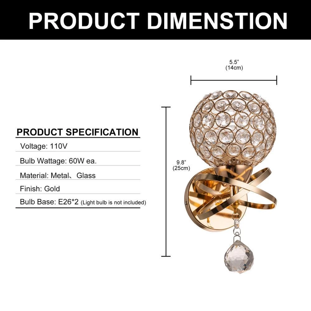 5.12 in. 1-Light Gold Indoor Wall Sconce with Antique Metal Crystal Shade by YANSUN 4 5.12 in. 1-Light Gold Indoor Wall Sconce with Antique Metal Crystal Shade by YANSUN - Image 2