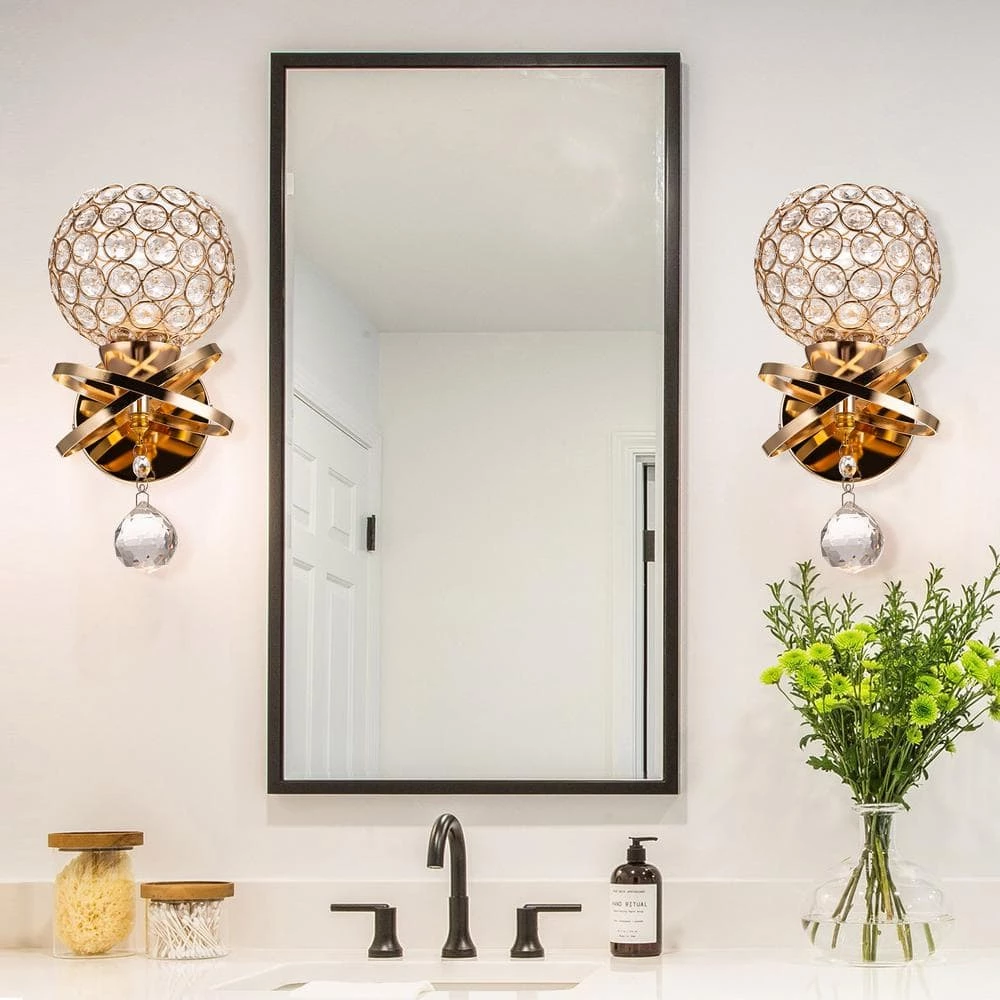 5.12 in. 1-Light Gold Indoor Wall Sconce with Antique Metal Crystal Shade by YANSUN 8 5.12 in. 1-Light Gold Indoor Wall Sconce with Antique Metal Crystal Shade by YANSUN - Image 6