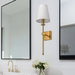 1-Light Gold Wall Sconce with White Fabric Shade by YANSUN -YANSUN Shop gold yansun wall sconces h wl043g 76 1000