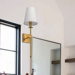 1-Light Gold Wall Sconce with White Fabric Shade by YANSUN -YANSUN Shop gold yansun wall sconces h wl043gn2 1f 1000