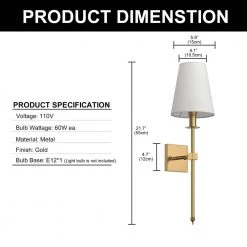 1-Light Gold Wall Sconce with White Fabric Shade by YANSUN -YANSUN Shop gold yansun wall sconces h wl043gn2 c3 1000