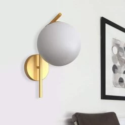 7.87 in. 1-Light Gold Modern Globe Wall Sconce with Frosted Glass Shade by YANSUN