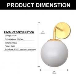 5.91 in. 1-Light Gold Modern Globe Wall Sconce with Frosted Glass Shade by YANSUN -YANSUN Shop gold yansun wall sconces h wl071g c3 1000