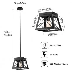 1-Light Matte Black Pendant with Geometric Metal Cage by YANSUN -YANSUN Shop matte black yansun chandeliers h dz012 4f 1000