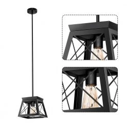 1-Light Matte Black Pendant with Geometric Metal Cage by YANSUN -YANSUN Shop matte black yansun chandeliers h dz012 c3 1000