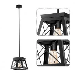 1-Light Matte Black Pendant with Geometric Metal Basket by YANSUN -YANSUN Shop matte black yansun chandeliers h dz012n1 c3 1000