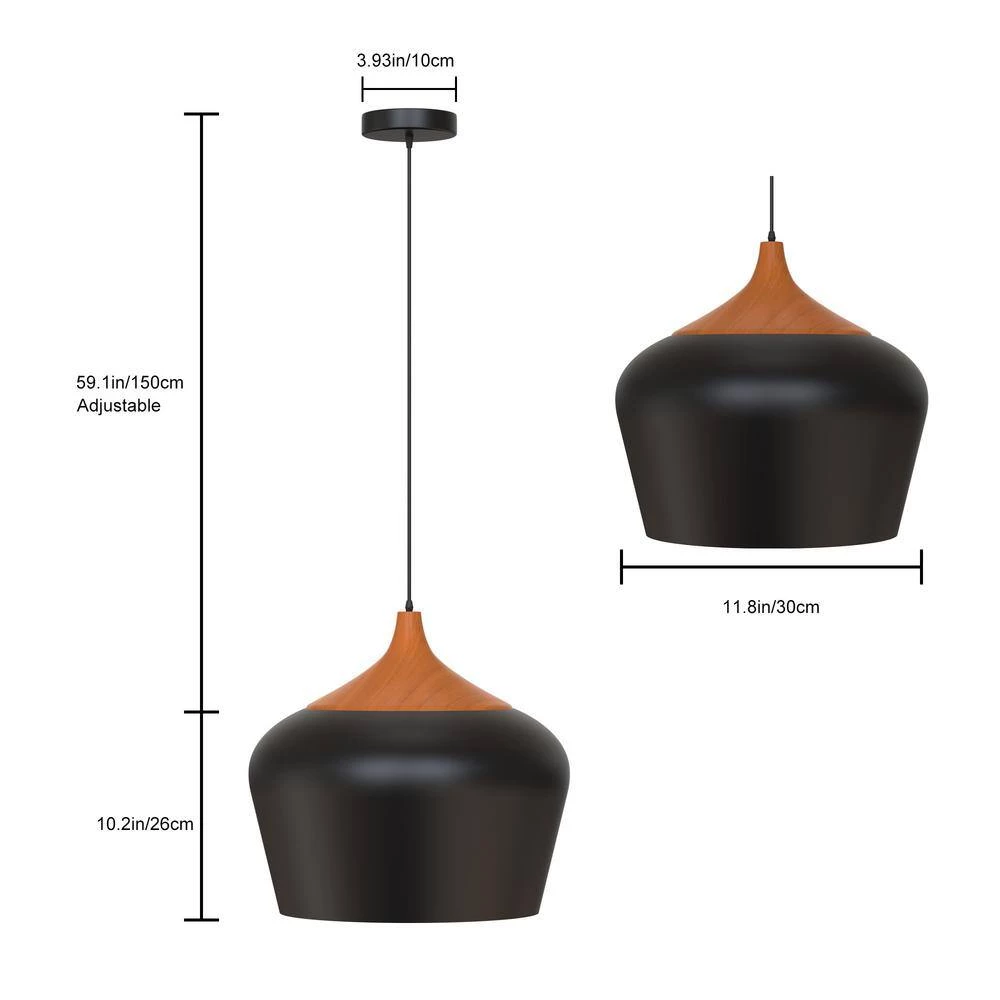 13.39 in. 1-Light Matte Black Pendant with Rice Bucket Shaped, Modern and Simple Style by YANSUN 5 13.39 in. 1-Light Matte Black Pendant with Rice Bucket Shaped, Modern and Simple Style by YANSUN - Image 3