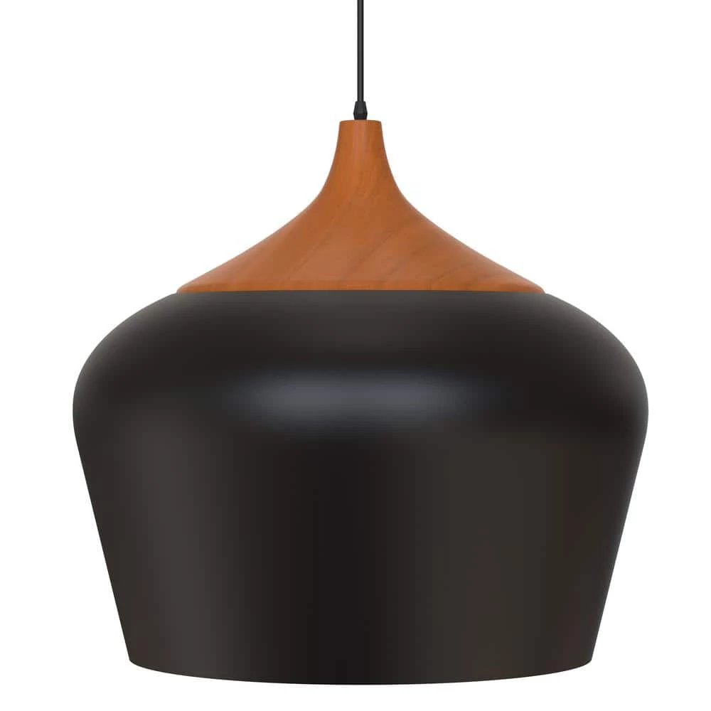 13.39 in. 1-Light Matte Black Pendant with Rice Bucket Shaped, Modern and Simple Style by YANSUN 3 13.39 in. 1-Light Matte Black Pendant with Rice Bucket Shaped, Modern and Simple Style by YANSUN